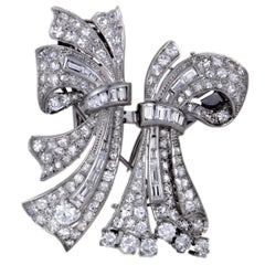 Diamond Double Bow Platinum Pendant or Brooch