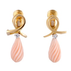 Tiffany & Co. Diamond and Coral Gold Teardrop Drop Earrings
