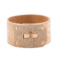 Hermes Kelly Brown Diamond Pave Alligator Leather Pattern Cuff Bracelet