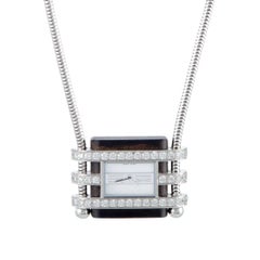 Van Cleef & Arpels Diamond White Gold Pendant Quartz Watch Necklace