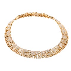 Cartier Diamond Pave and Emeralds Elephant Herd Gold Collar Necklace