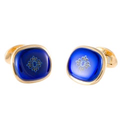 Patek Philippe Nautilus Blue Enamel Yellow Gold Rectangular Cufflinks
