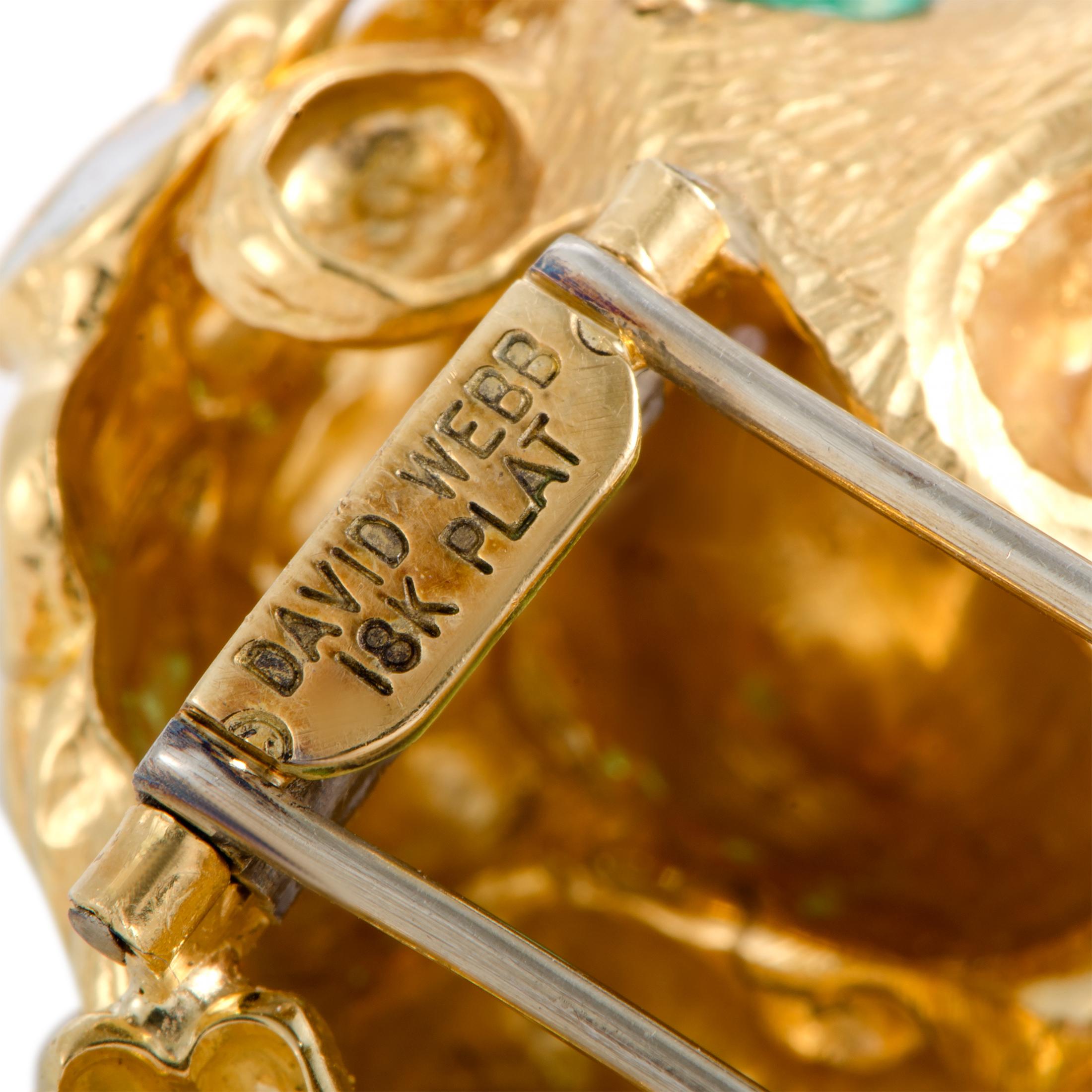 David Webb 18K Yellow Gold & Platinum Diamond Ruby & Emerald Enamel Lion Brooch 2