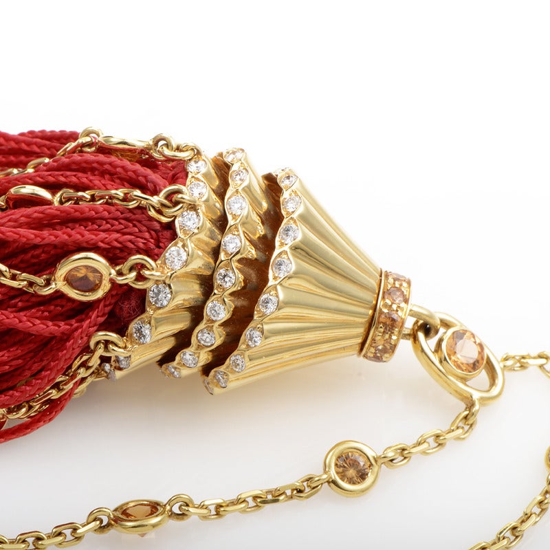 Boucheron Yellow Gold Gemstone Red Fringe Secret Pendant Necklace at