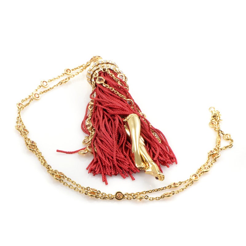 Women's Boucheron Yellow Gold Gemstone Red Fringe Secret Pendant Necklace