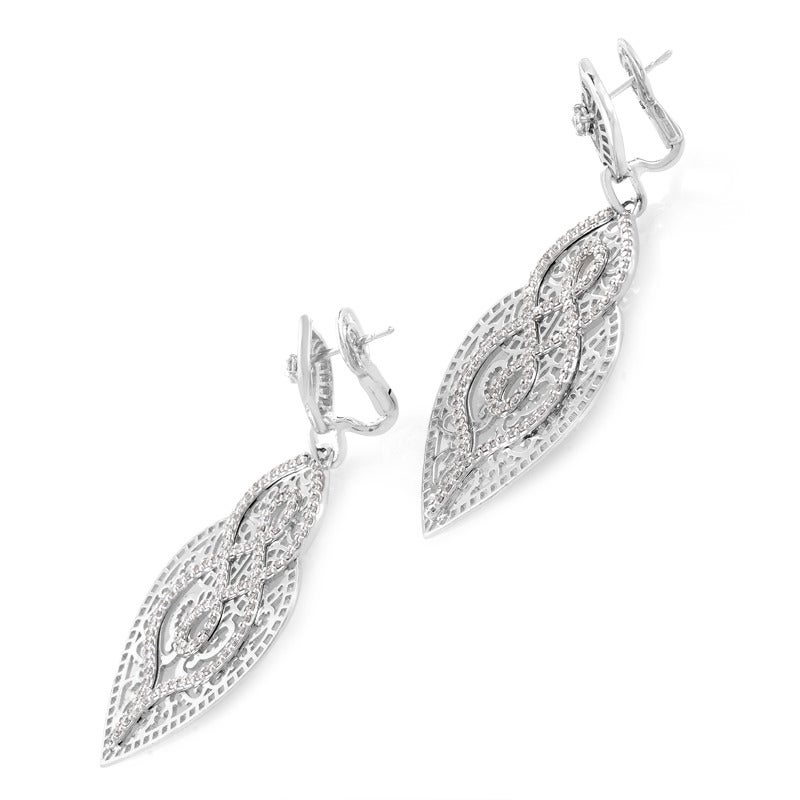 Strikingly beautiful, these extravagant Crivelli earrings are made of exemplary 18K white gold and feature 2.30 carats of diamonds. Each earring weighs nine grams and has a drop of 2.25 inches.