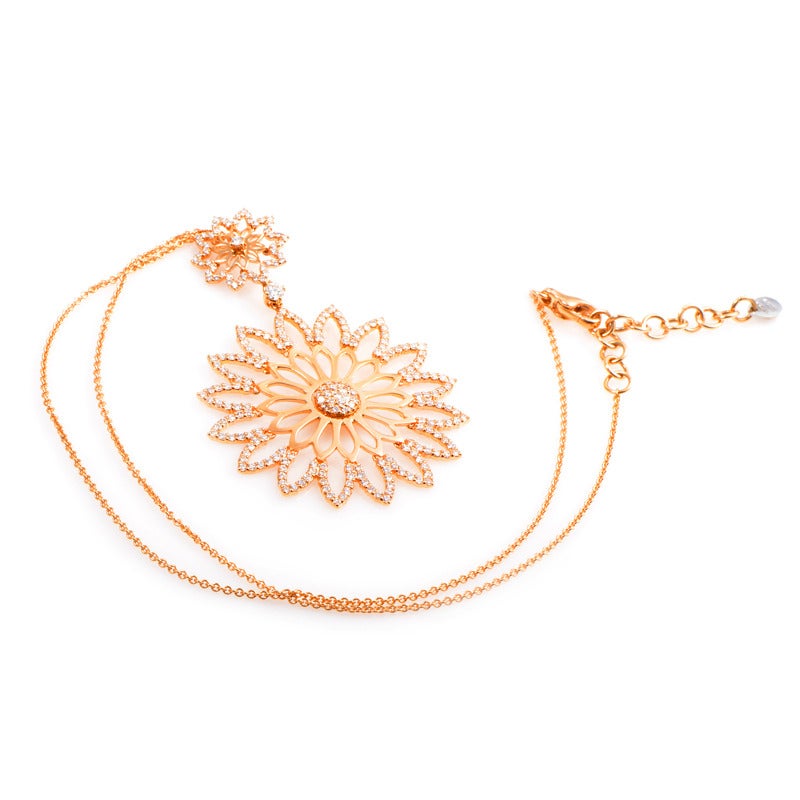 Women's Crivelli Diamond Gold Flowers Pendant Necklace