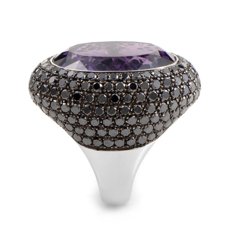 French Collection Amethyst Diamond Gold Cocktail Ring In New Condition In Southampton, PA