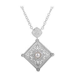 Charriol Pearl Diamond White Gold Pendant Necklace