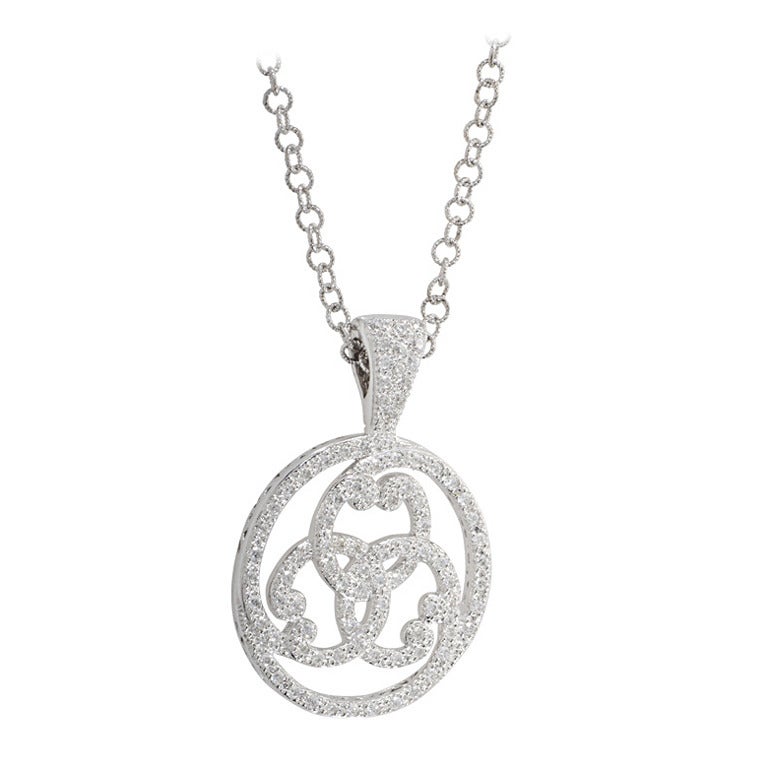 Charriol Diamond Pave White Gold Signature Pendant Necklace