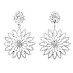 Crivelli Diamond White Gold Openwork Flower Dangle Earrings