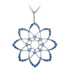 Crivelli Topaz Diamond White Gold Flower Pendant Necklace