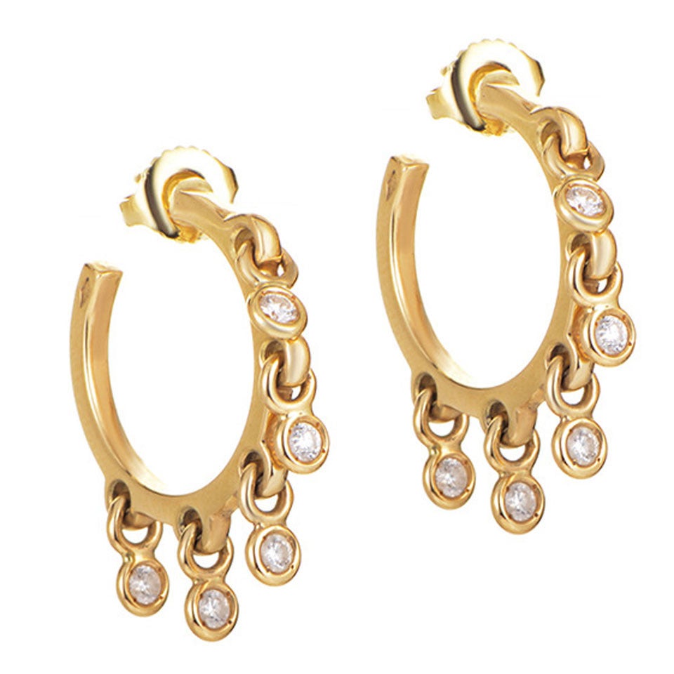 Dior Coquin Diamond Gold Hoop Earrings
