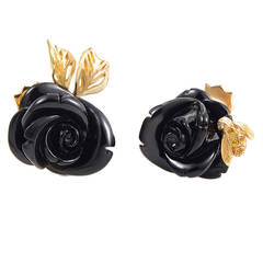 Dior Pre Catelan Onyx Gold Rose Earrings