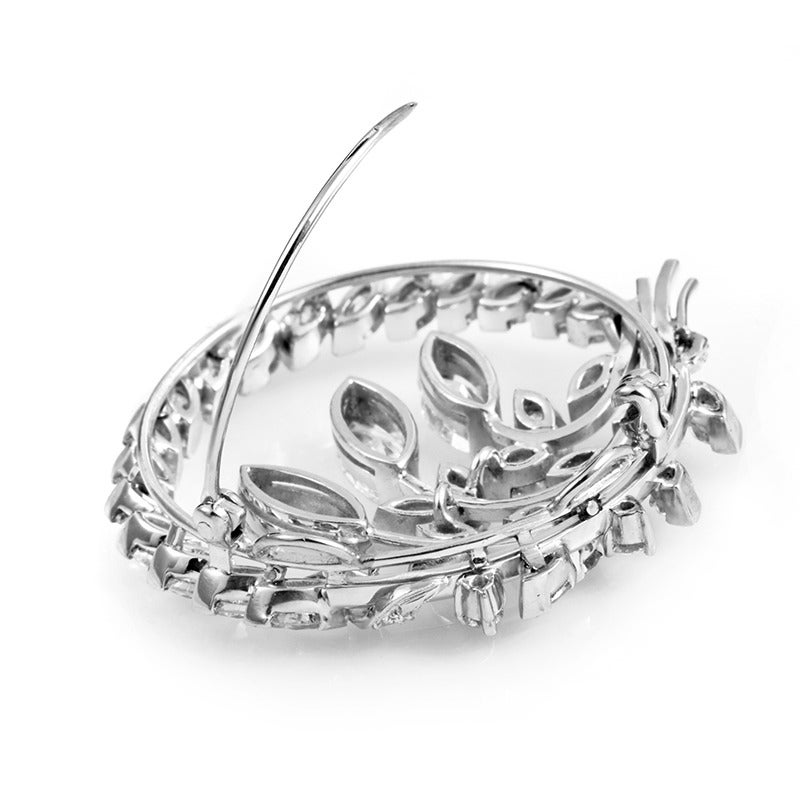 Diamond Platinum Leaves Brooch/Pendant In Excellent Condition In Southampton, PA