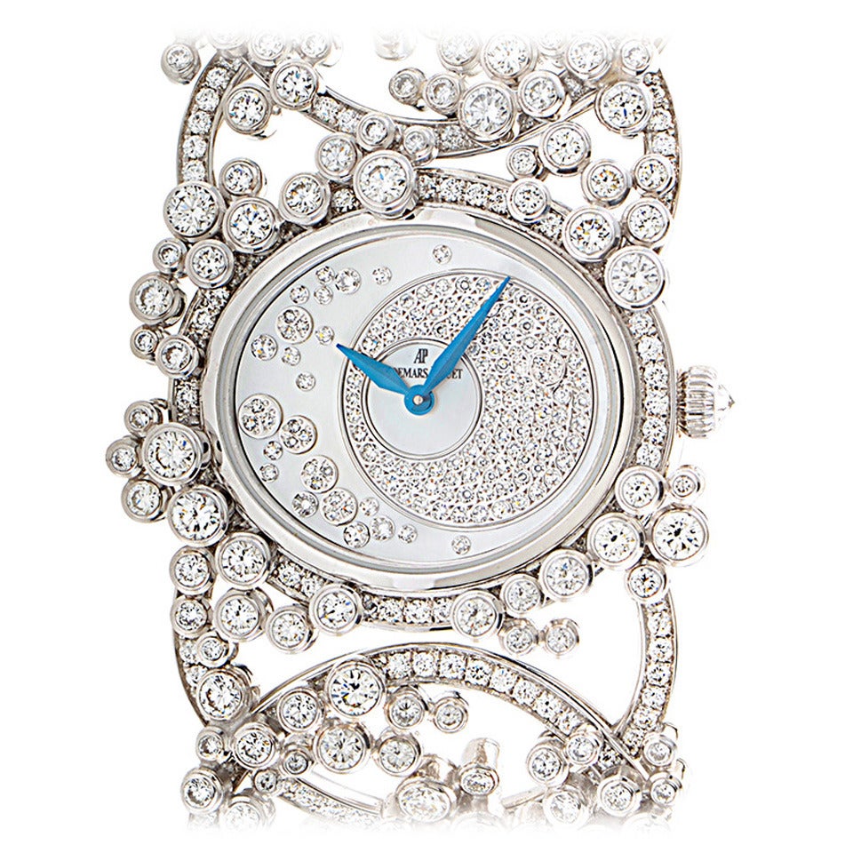 Audemars Piguet Ladies White Gold Diamond Millenary Manual Bangle Wristwatch