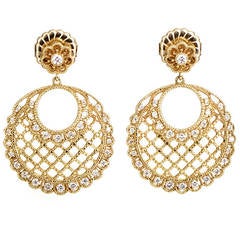 Leslie Greene Diamond Gold Basket Cutout Earrings