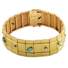Wide Turquoise Diamond Gold Bracelet