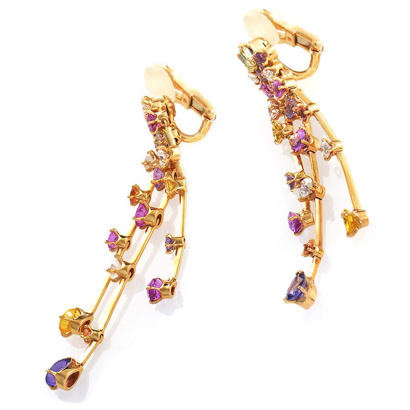 Chanel La Pluie Rose Gold Cascading Diamond and Sapphire Earrings
