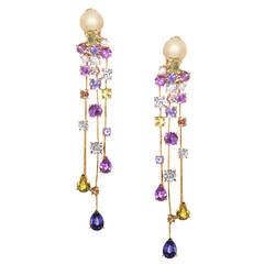 Chanel La Pluie Rose Gold Cascading Diamond and Sapphire Earrings