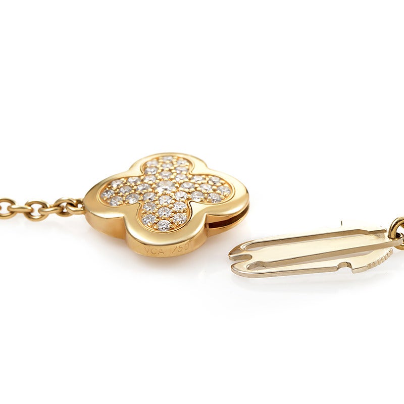 Women's Van Cleef & Arpels Yellow Gold Diamond Pave 14 Motif Alhambra Necklace