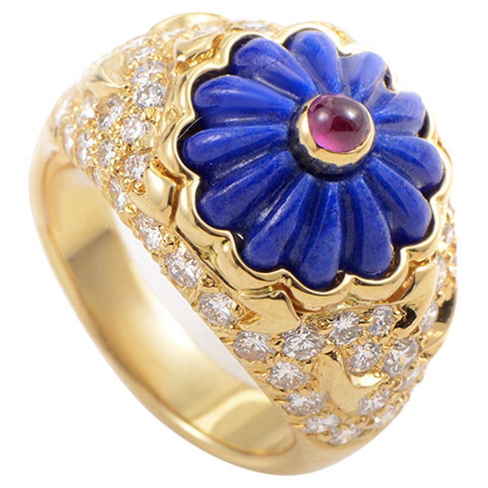 Harry Winston Diamond Gold Floral Gemstone Ring