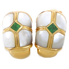 Mauboussin Mother of Pearl Emerald Yellow Gold Clip-On Earrings