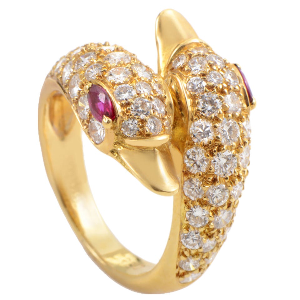 Donau patroon Rustiek Piaget Ruby Diamond Gold Swans Ring at 1stDibs