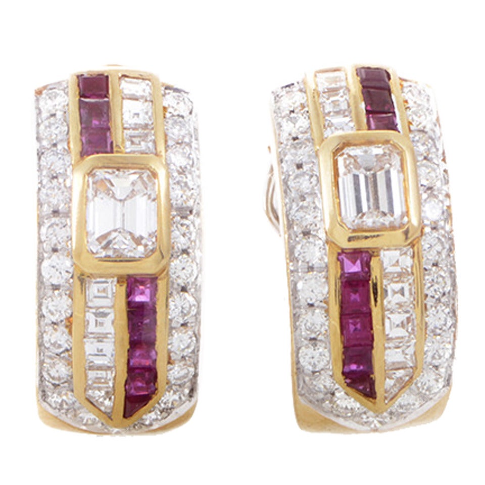 Repossi Ruby Diamond Gold Clip-On Earrings at 1stDibs