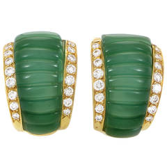 Van Cleef & Arpels Green Chalcedony Diamond Gold Clip-On Earrings