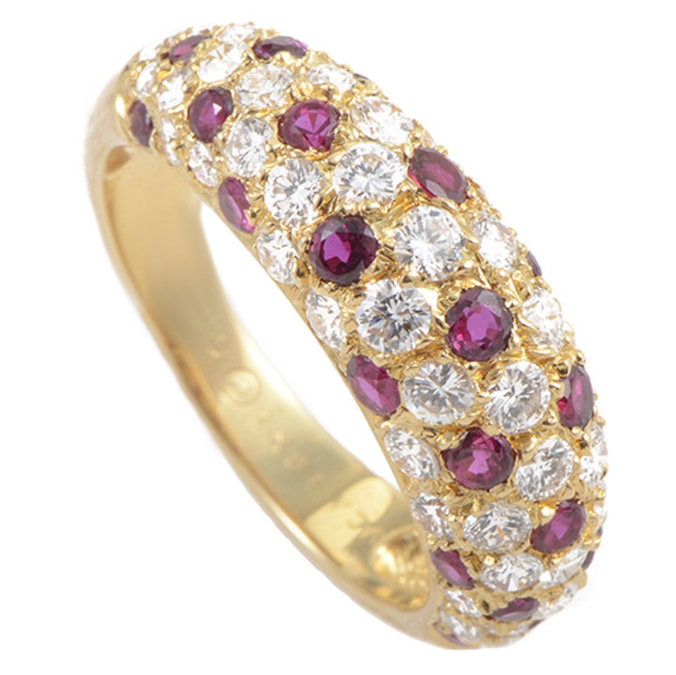 Van Cleef and Arpels Ruby Diamond Pave Band Ring at 1stDibs
