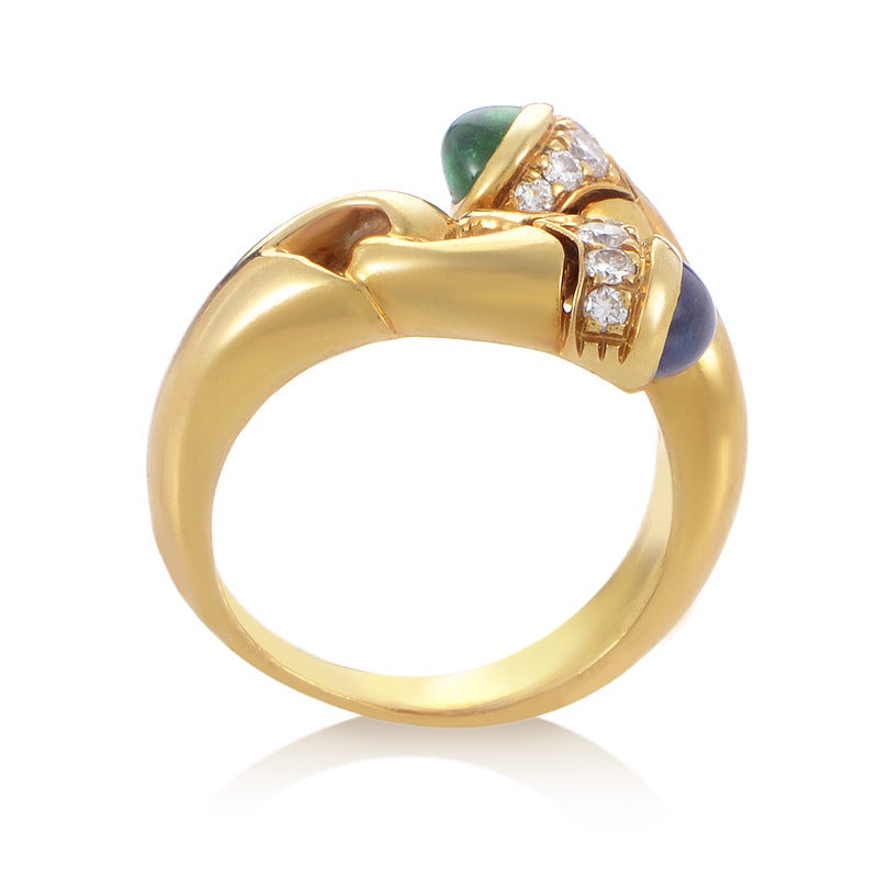 Bulgari Precious Gemstone Gold Crossover Ring