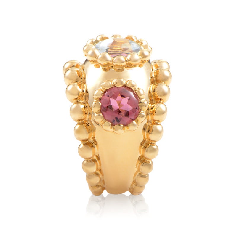 Chanel Yellow Gold Ruby and Tourmaline Band Ring In Excellent Condition In Southampton, PA
