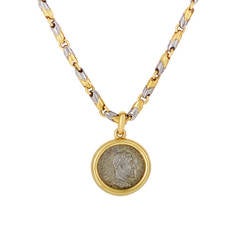 Bulgari Monete Ancient Coin Stainless Steel Gold Pendant Necklace
