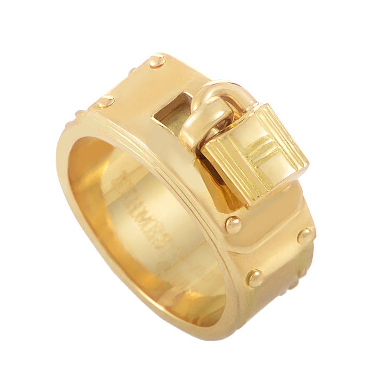 Hermes Gold Lock Band Ring