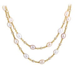 Retro Paul Morelli Pearl Diamond Gold Necklace