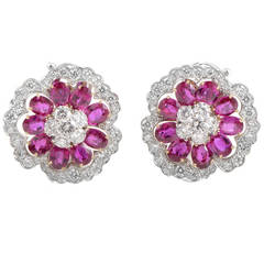 Van Cleef & Arpels Ruby Diamond Platinum Camellia Earrings