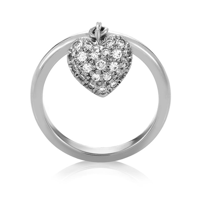 The smooth, impeccable platinum body of this composed ring from Tiffany & Co. offers elegance and subtlety, while an outstanding heart-shaped decoration embellished with 0.25ct of diamonds dangles from its top.

Ring Size: 6.0 (51 1/2)