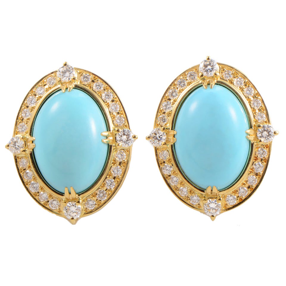 Turquoise and yellow gold earrings clearance