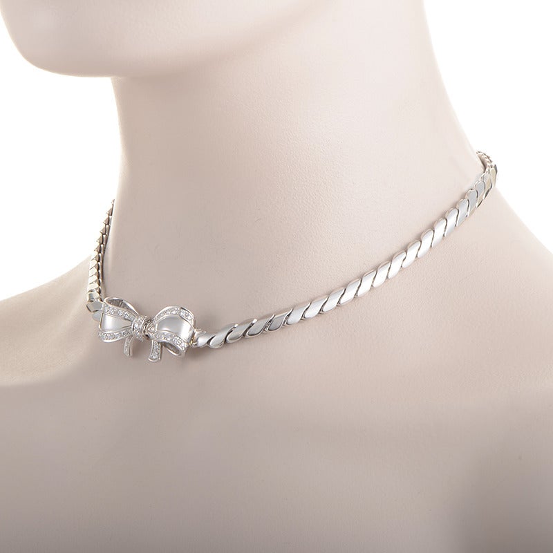 Pomellato White Gold Diamond Bow Necklace In New Condition In Southampton, PA