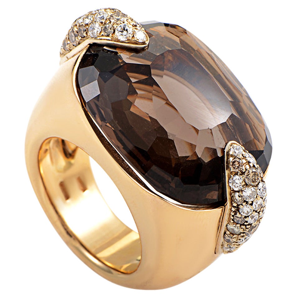 Pomellato Pin Up Yellow Gold Smoky Quartz Diamond Ring