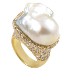 Jose Hess Baroque Pearl Diamond Gold Cocktail Ring
