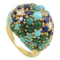 Diamond Gemstone Gold Dome Ring