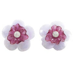 Sabbadini Gemstone Diamond Gold Flower Clip-On Earrings