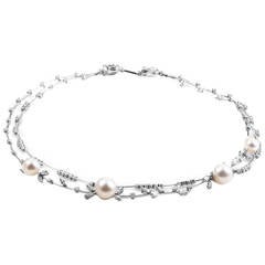 Stefan Hafner Pearl Diamond Gold Collar Necklace