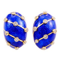 Tiffany & Co. Schlumberger Enamel Diamond Gold Clip-On Earrings