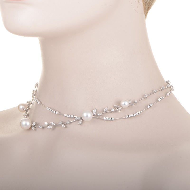 Stefan Hafner Pearl Diamond Gold Collar Necklace