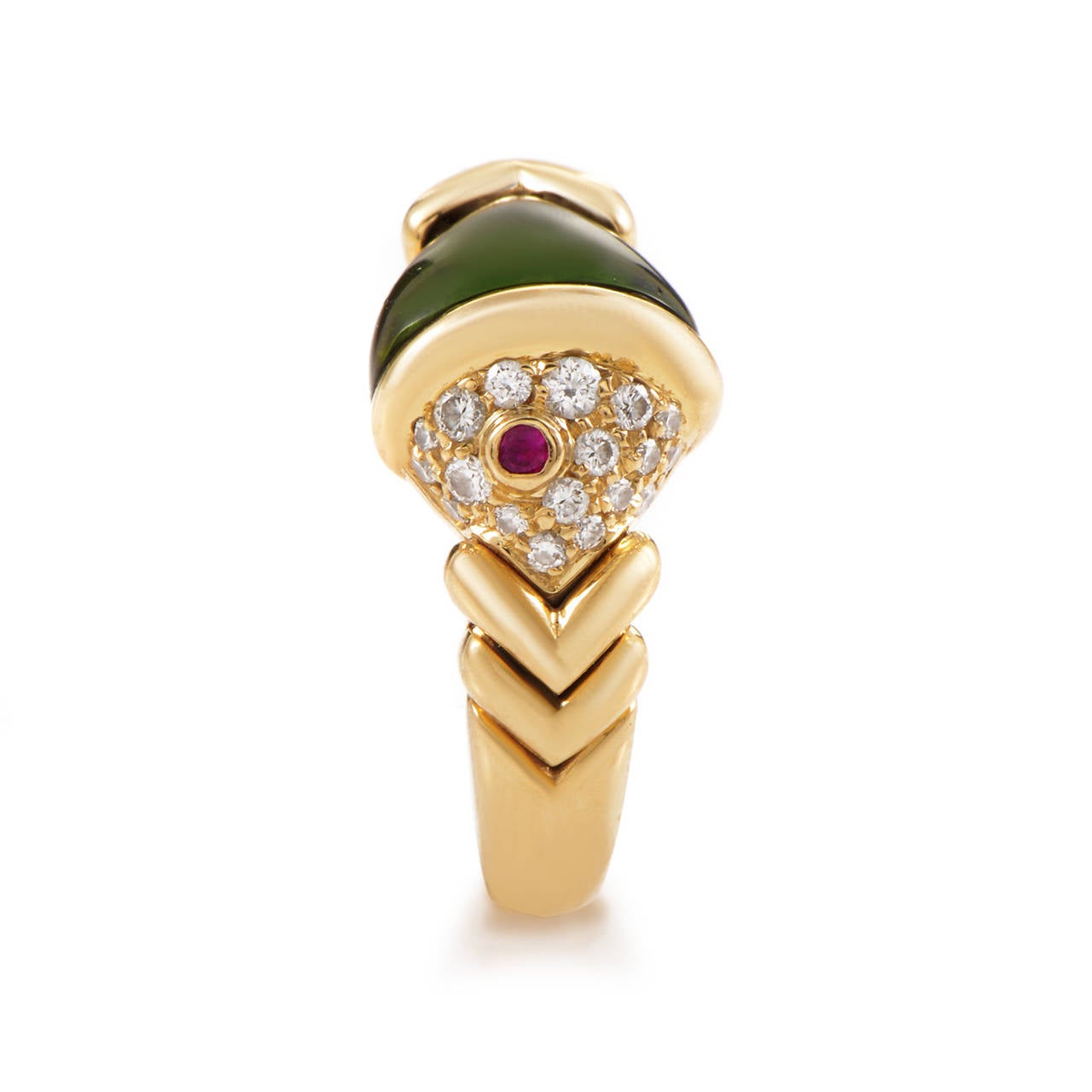 Bulgari Naturalia Fish Tourmaline Diamond Gold Ring In Excellent Condition In Southampton, PA