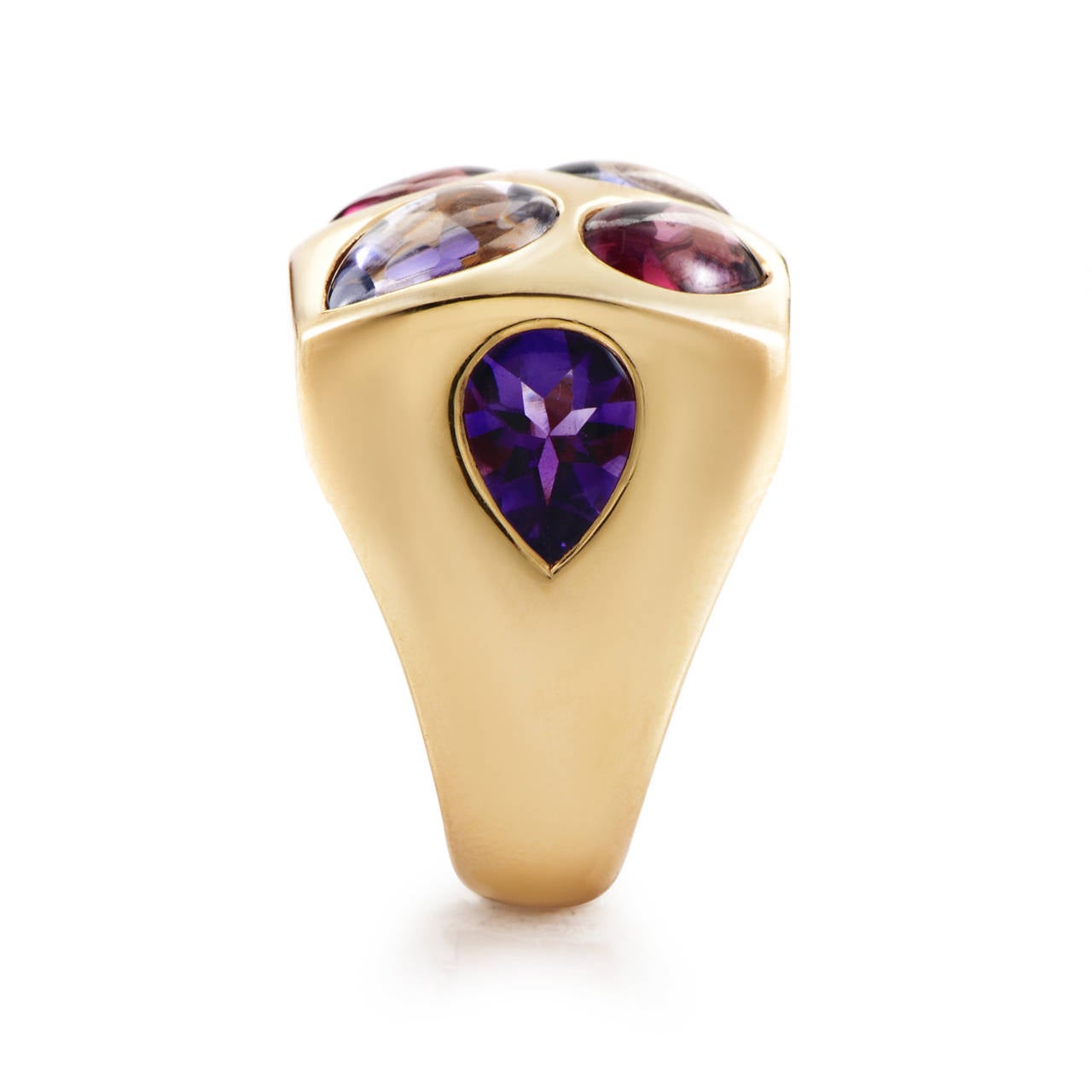 Chanel Amethyst Iolite Tourmaline Gold Cocktail Ring In Excellent Condition In Southampton, PA