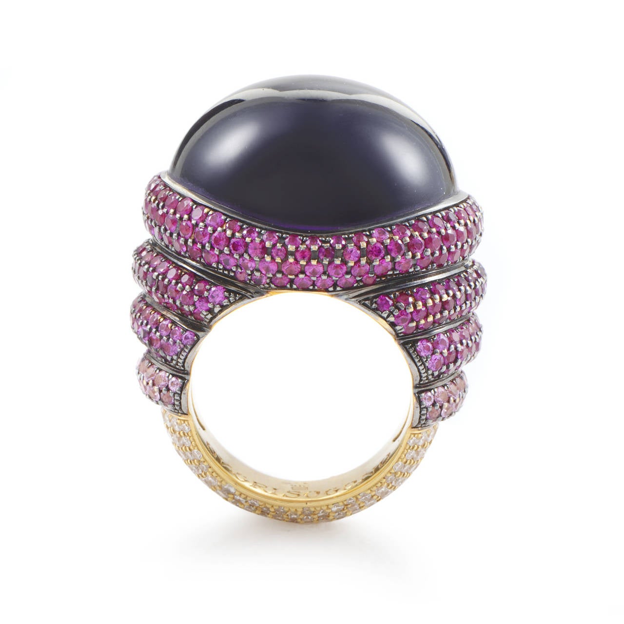de Grisogono Amethyst Cabochon Diamond Gold Cocktail Ring